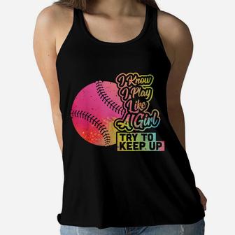 Baseball Women Funny Gift Team Play Like A Girl Softball Women Flowy Tank | Crazezy AU