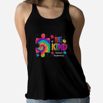 Be Kind Puzzle Pieces Tie Dye Cute Awareness Boy Kids Women Flowy Tank | Crazezy UK