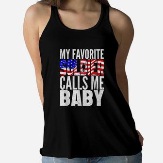 Best Gift Idea America My Favorite Soldier Calls Me Baby Women Flowy Tank - Seseable