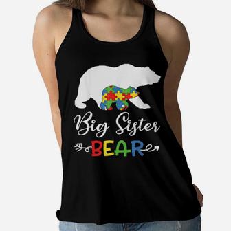 Big Sister Bear Autism Awareness Sister Girl Women Flowy Tank - Monsterry