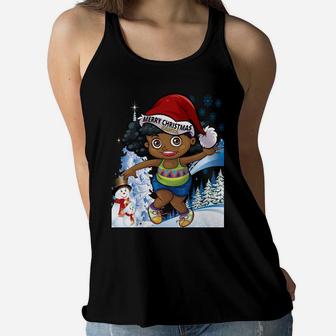 Black Girl Melanin Puffs Afro Santa Snowman Merry Christmas Sweatshirt Women Flowy Tank | Crazezy CA