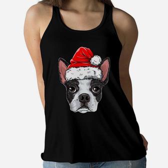 Boston Terrier Christmas Dog Santa Hat Xmas Boys Kids Girls Sweatshirt Women Flowy Tank | Crazezy CA