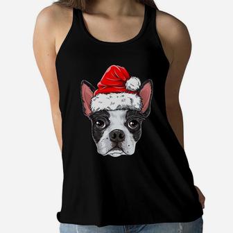 Boston Terrier Christmas Dog Santa Hat Xmas Boys Kids Girls Women Flowy Tank | Crazezy AU