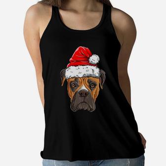 Boxer Christmas Dog Santa Hat Xmas Boys Kids Girls Gifts Women Flowy Tank | Crazezy UK