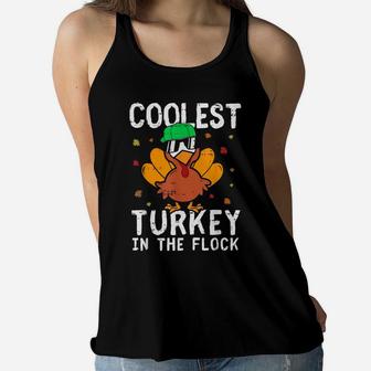Boys Kids Thanksgiving Day Funny Coolest Turkey In The Flock Women Flowy Tank | Crazezy DE