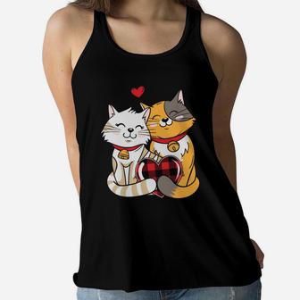 Cat Couple In Love Valentine Gift Happy Valentines Day Women Flowy Tank - Seseable