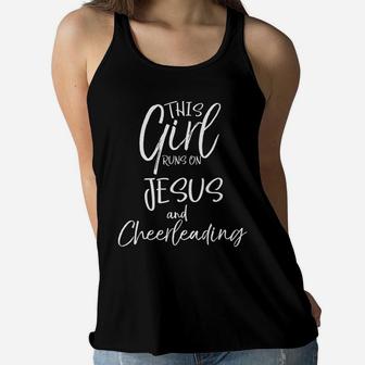 Cheerleader Gift This Girl Runs On Jesus And Cheerleading Women Flowy Tank | Crazezy UK