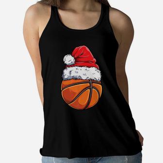 Christmas Basketball Ball Santa Hat Funny Sport Xmas Boys Women Flowy Tank | Crazezy