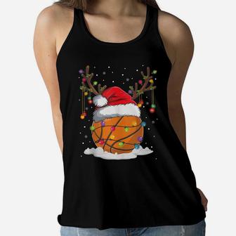 Christmas Basketball Reindeer Funny Santa Hat Xmas Kids Gift Women Flowy Tank | Crazezy