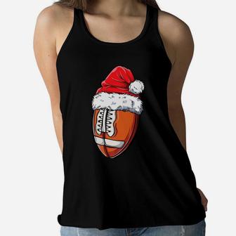 Christmas Football Ball Santa Hat Funny Sport Xmas Boys Kids Women Flowy Tank | Crazezy