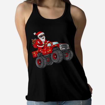 Christmas Santa Claus Riding Monster Truck Boys Kids Xmas Women Flowy Tank | Crazezy
