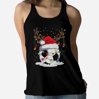 Christmas Soccer Reindeer Funny Santa Hat Xmas Kids Boy Women Flowy Tank | Crazezy