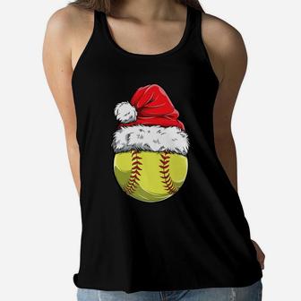 Christmas Softball Ball Santa Hat Funny Sport Xmas Girls Women Flowy Tank | Crazezy UK