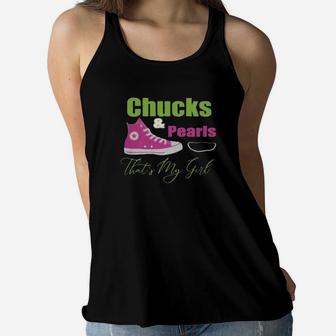 Chucks And Pearls Thats My Girl Women Flowy Tank - Monsterry