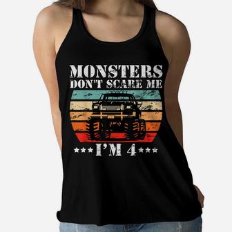 Cool Monster Truck Birthday Party 4 Year Old Boy Truck Gift Women Flowy Tank | Crazezy CA