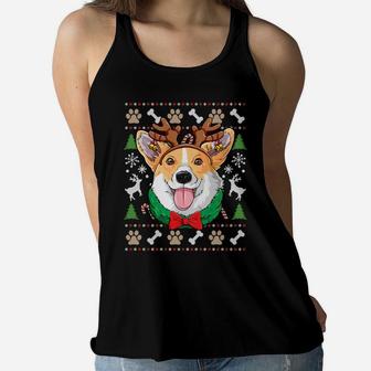 Corgi Ugly Christmas Reindeer Antlers Xmas Girls Kids Dog Sweatshirt Women Flowy Tank | Crazezy