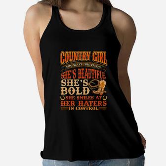 Country Girl She Is Beautiful She's Bold In Control Women Flowy Tank | Crazezy