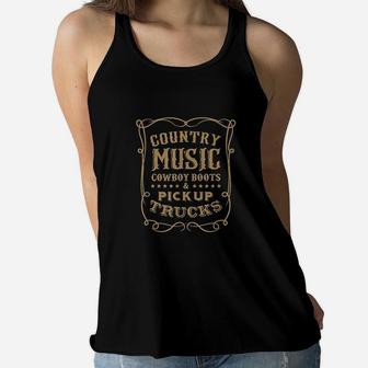 Country Music Cowboy Boots And Pick Up Trucks Women Flowy Tank | Crazezy AU