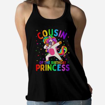Cousin Of The Birthday Princess Girl Dabbing Unicorn Women Flowy Tank | Crazezy