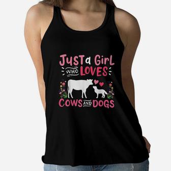 Cow Lover Gift Just A Girl Who Loves Cows And Dogs Farmer Women Flowy Tank | Crazezy AU