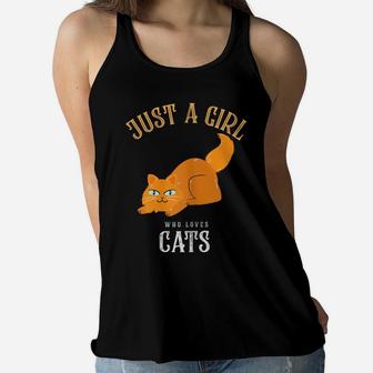 Cute Just A Girl Who Loves Cats Design For Cat Lovers Women Flowy Tank | Crazezy UK