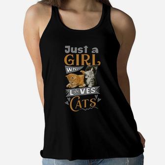 Cute Just A Girl Who Loves Cats Girls Kids Women Cat Lovers Women Flowy Tank | Crazezy UK