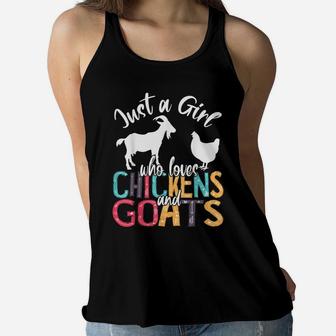 Cute Just A Girl Who Loves Chickens Goats Farmer Girls Gift Women Flowy Tank | Crazezy CA