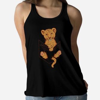 Cute Lion Cub On A Shirt Pocket African Safari Animal Kids Women Flowy Tank | Crazezy CA