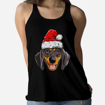 Dachshund Christmas Dog Santa Hat Xmas Boys Kids Girls Gifts Women Flowy Tank | Crazezy