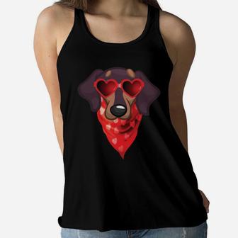 Dachshund Cute Dog Wearing Sunglasses Happy Valentine Women Flowy Tank - Seseable