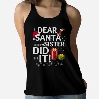 Dear Santa My Sister Did It Christmas Matching Boy And Girl Women Flowy Tank | Crazezy DE