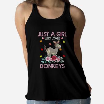 Donkey Animal Lover Gift Just A Girl Who Loves Donkeys Women Flowy Tank | Crazezy UK