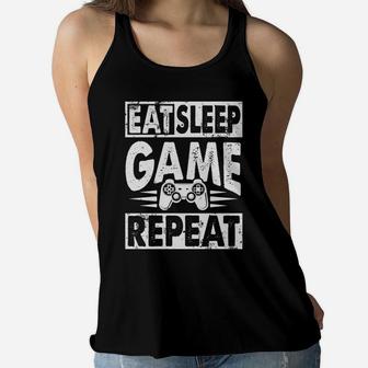 Eat Sleep Game Repeat Christmas Gifts For Boy Girl Gamer Tee Women Flowy Tank | Crazezy UK