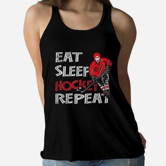 Eat Sleep Hockey Repeat For Boys With Puck And Stick Women Flowy Tank | Crazezy UK