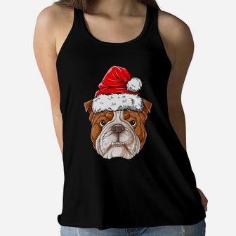 English Bulldog Christmas Dog Santa Hat Xmas Boys Kids Girls Women Flowy Tank | Crazezy DE