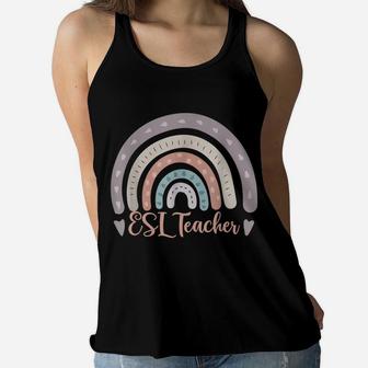 Esl Teacher Boho Rainbow Girls Back To School Funny Tee Women Flowy Tank | Crazezy UK