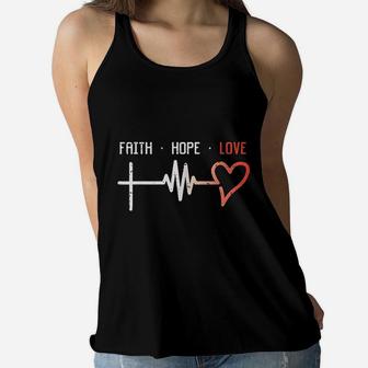 Faith Hope Love Cross Heartbeat God Jesus Christian Gift Women Flowy Tank - Seseable