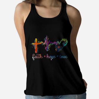 Faith Hope Love Heartbeat Colorful Tye Dye Graphic Women Flowy Tank - Seseable