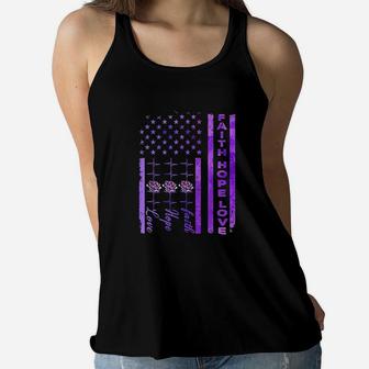 Faith Hope Love Purple American Flag Gift Women Flowy Tank - Seseable