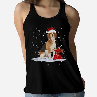 Funny Beagle Christmas Santa Hat Animal Gift Kids Women Flowy Tank | Crazezy