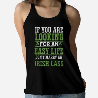 Funny Irish Wife Cute St Patrick's Day Lass Girl Women Flowy Tank - Monsterry