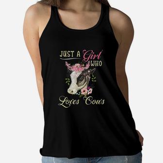 Funny Just A Girl Who Loves Cows Girls Women Flowy Tank | Crazezy DE