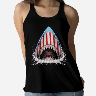 Funny Shark American Flag Jawsome 4Th Of July Boys Women Flowy Tank - Monsterry