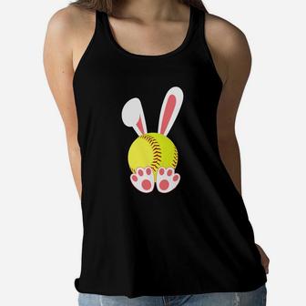 Funny Softball Bunny Girls Easter Bunny Ears Women Flowy Tank - Thegiftio UK