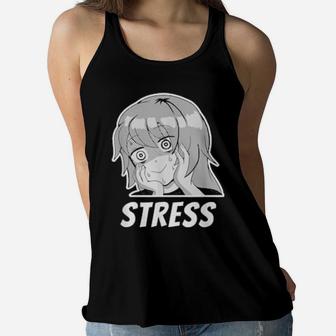 Funny Stress And Anxious Expression Face Girl Manga Meme Women Flowy Tank - Monsterry