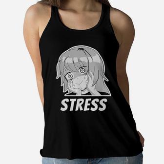 Funny Stress And Anxious Expression Face Girl Manga Meme Women Flowy Tank - Monsterry
