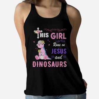 Funny Watercolor Girl Run On Jesus And Dinosaurs Women Flowy Tank - Monsterry DE