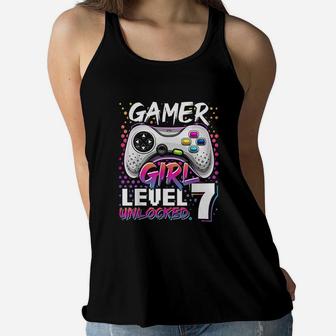 Gamer Girl Level 7 Unlocked Video Game 7Th Birthday Women Flowy Tank | Crazezy CA