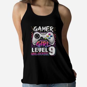Gamer Girl Level 9 Unlocked Video Game 9Th Birthday Gift Women Flowy Tank | Crazezy CA