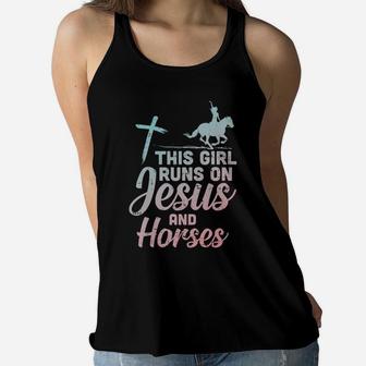 Girl Runs Jesus Horses Christian Horseback Equestrian Gift Women Flowy Tank | Crazezy AU